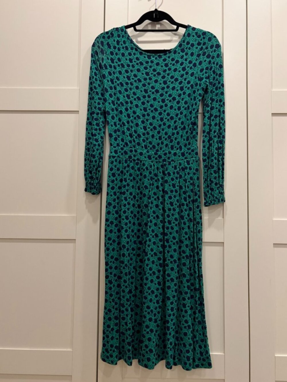 Boden Green & Navy Floral Midi Dress Petite 2P NWT